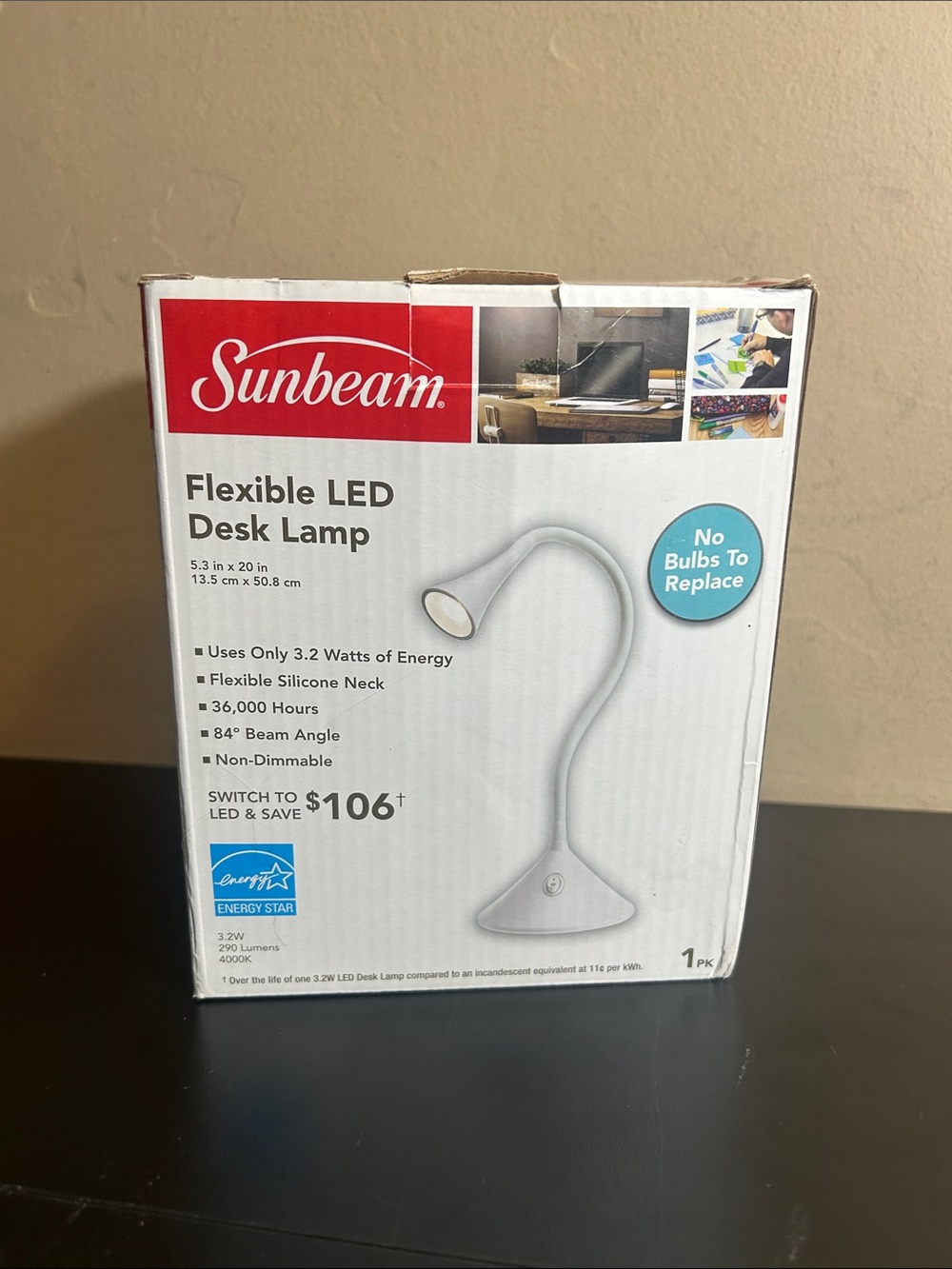 Sunbeam Flexible Silicone Neck Led Desk Lamp White Energy Star 4000K 290 Lumens
